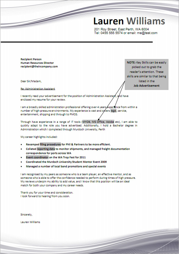 job cover letter sample