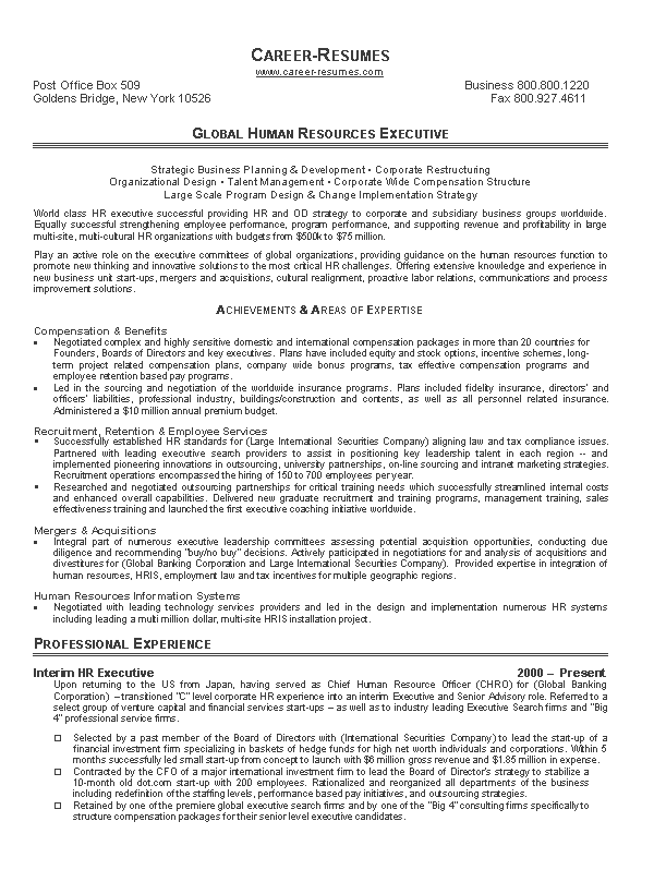 example resume human resources (HR) resume