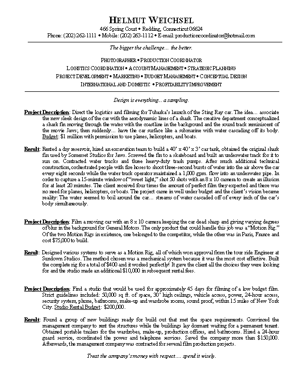 example resume photographer resume